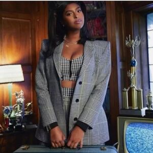 Ivy park adidas black, lime green, white plaid suit blazer medium